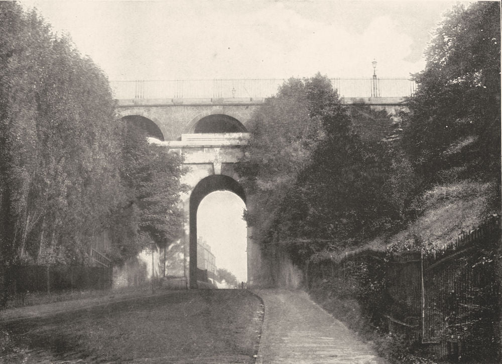 LONDON. Highgate Archway- From the road below 1896 old antique print picture